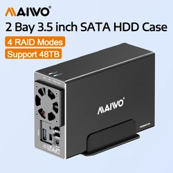 MAIWO 2.5/3.5 Inch SATA RAID HDD Docking Station USB 3.0 2 Bay External Hard Drive Case with 4 RAID Modes Support 48TB Capacity