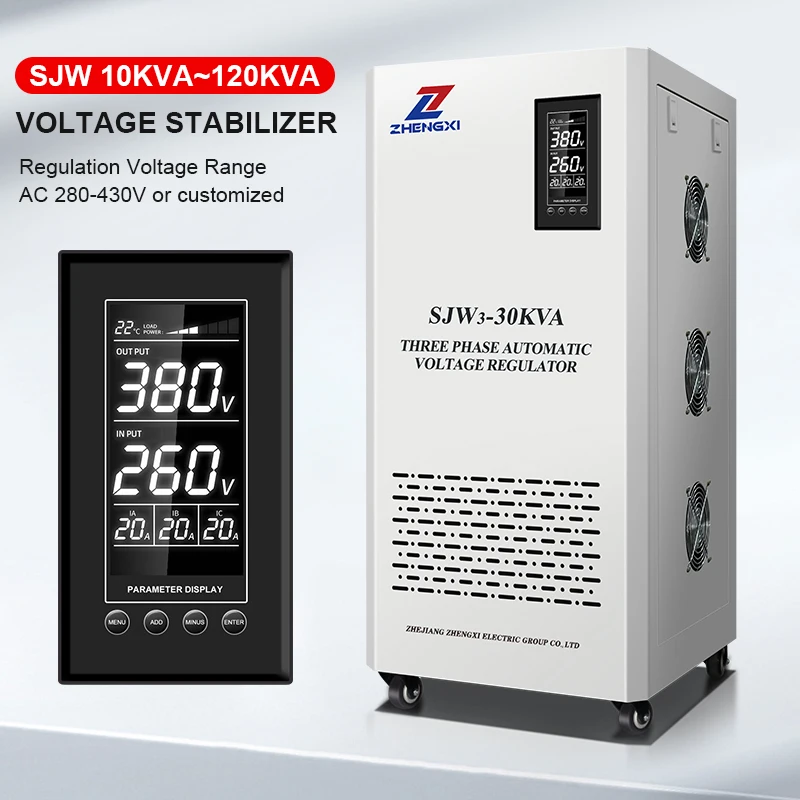 ZHENGXI AVR Input 280-430V Output 380V 10kw 20kw 30kw 40kw 50kw three phase ac Automatic Voltage stabilizer regulator