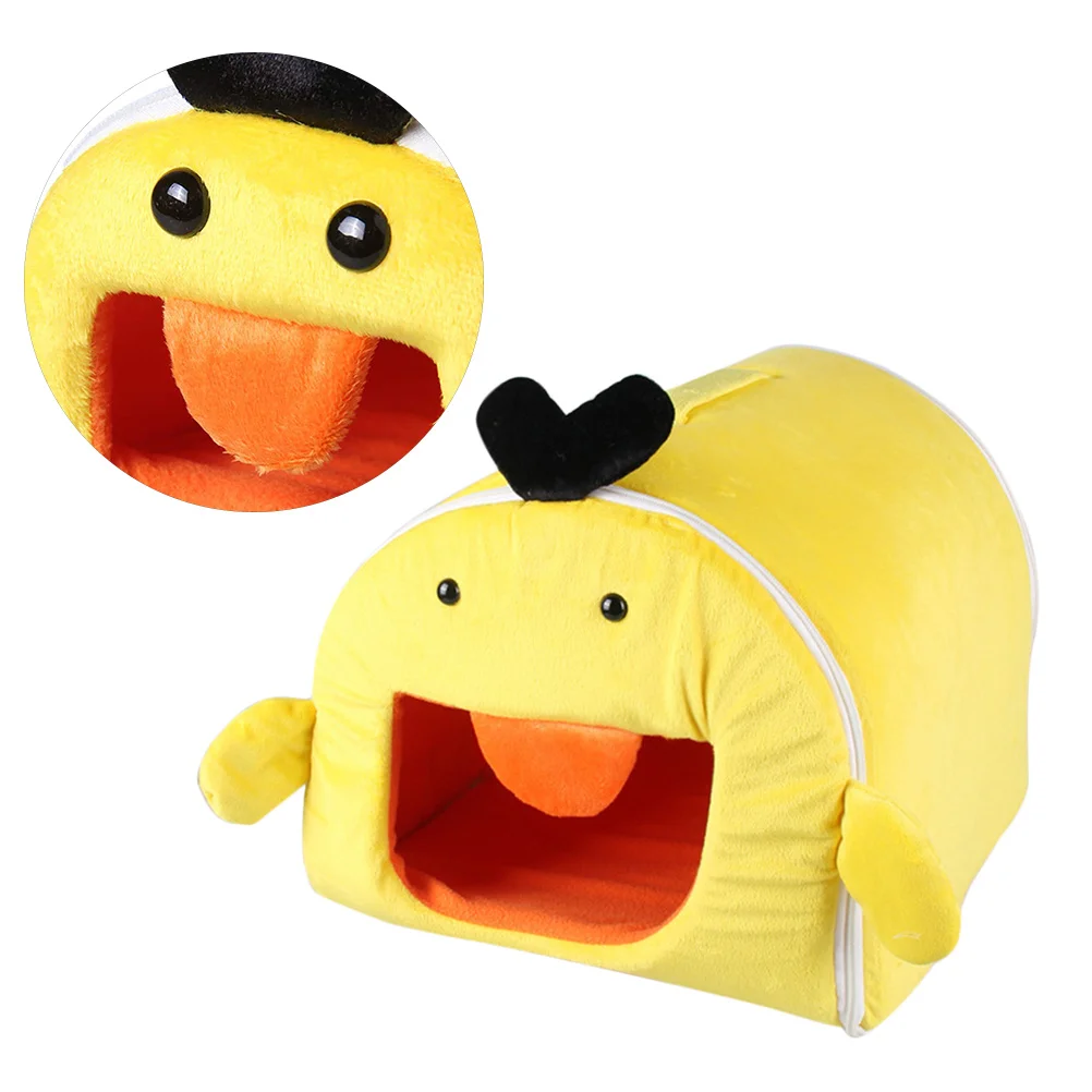 

Winter Warm Yellow Duck Pet Warm Bed House Soft Cozy Nest for Hamster Rabbit Squirrel Size L Small Animal Sleeping Mat