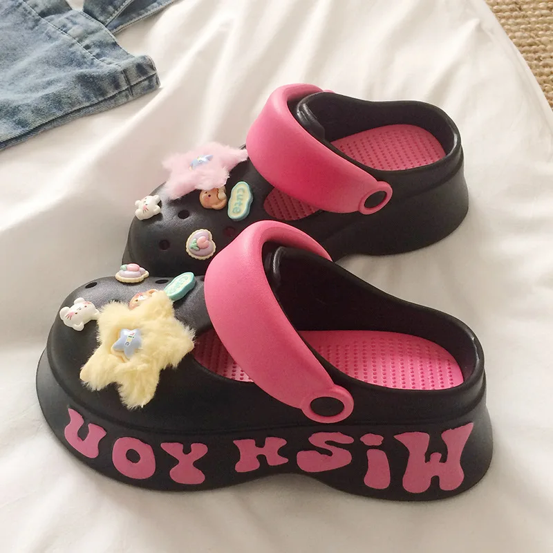 

Симпатичные женские туфли из ЭВА на толстой подошве с небольшими отверстиями на талии, летние модные износостойкие новые пляжные тапочки.