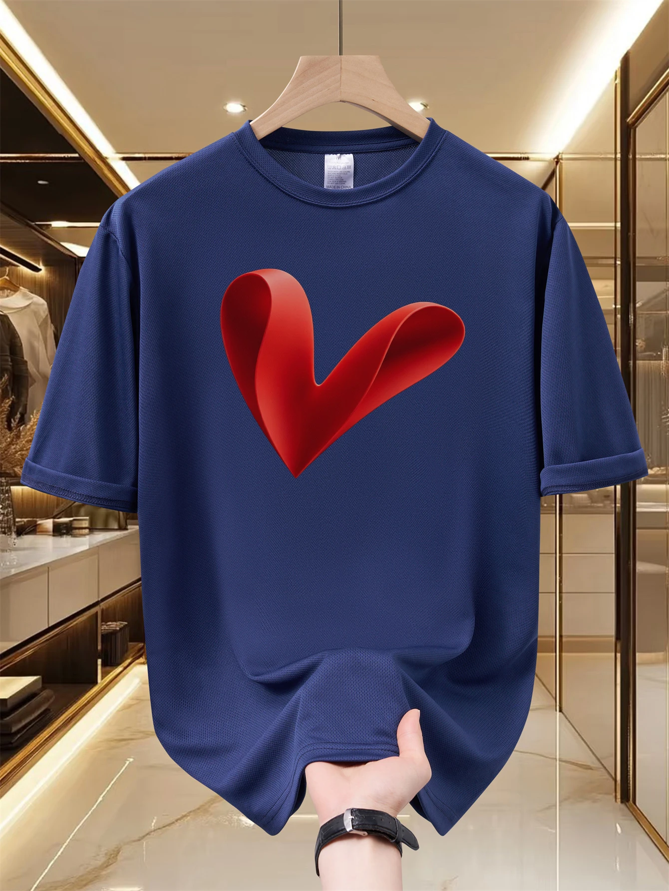 Quick Dry Red Heart Print T Shirts For Men Minimalist Love Shape Short Sleeve Tees Summer Street O-Neck Tops