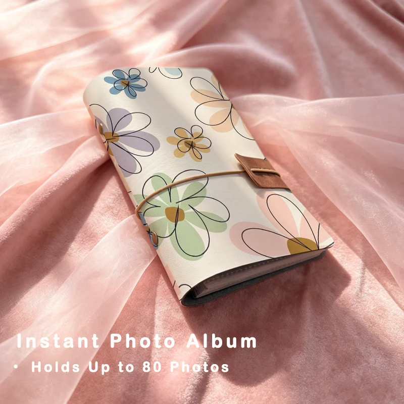 Minimalist Line Drawing Pastel Multi-Color Daisy Floral Print Instant Photo Album Gift for Girls & Minimalism Floral Lovers