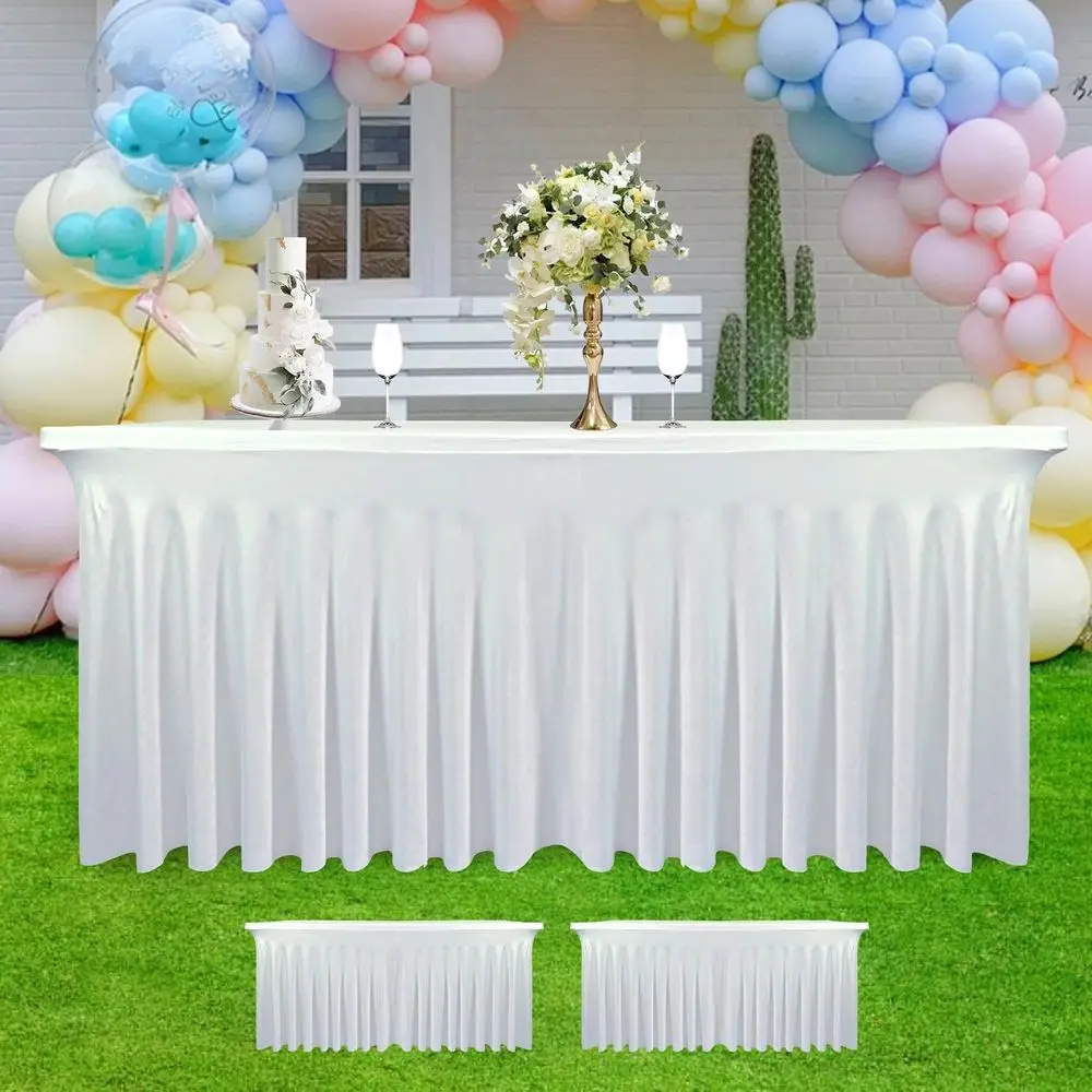 

2 Pack - White Spx Table Skirt or 6t Tables (72" L x 30" W x 30" H) | Stretch, Washable & Wrinkle-Resistant itted Cover | Banque