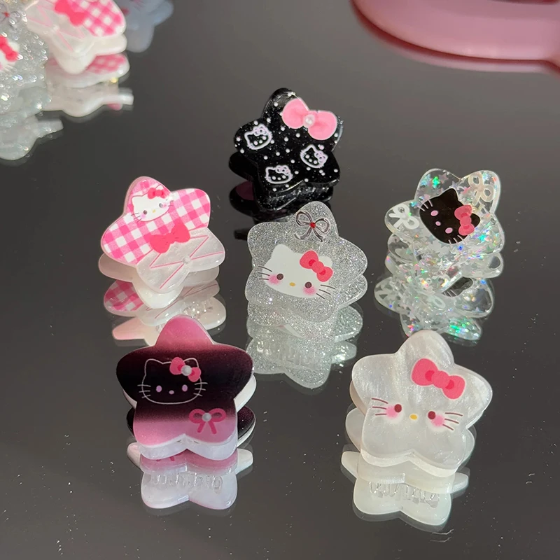 Hello Kitty Star Shaped Mini Hair Clips 6 Count Pack Woman Clip Hair Accessories Hair Clip Styling Kawaii Headwear Supplies