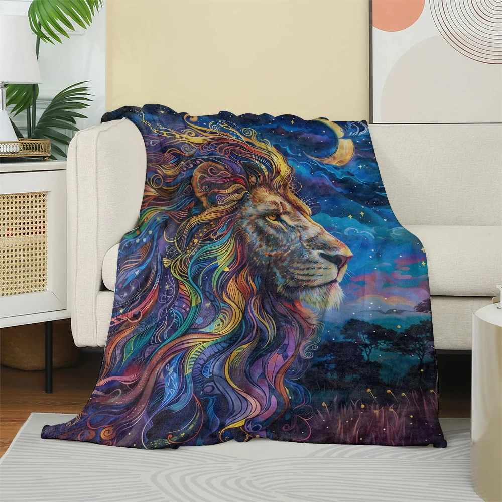 1PC Throw Power Löwe Tiere Blumen Muster Flanell Decke dünne Überwurf weiche warme Decken Festival Geschenke für Familie Freunde