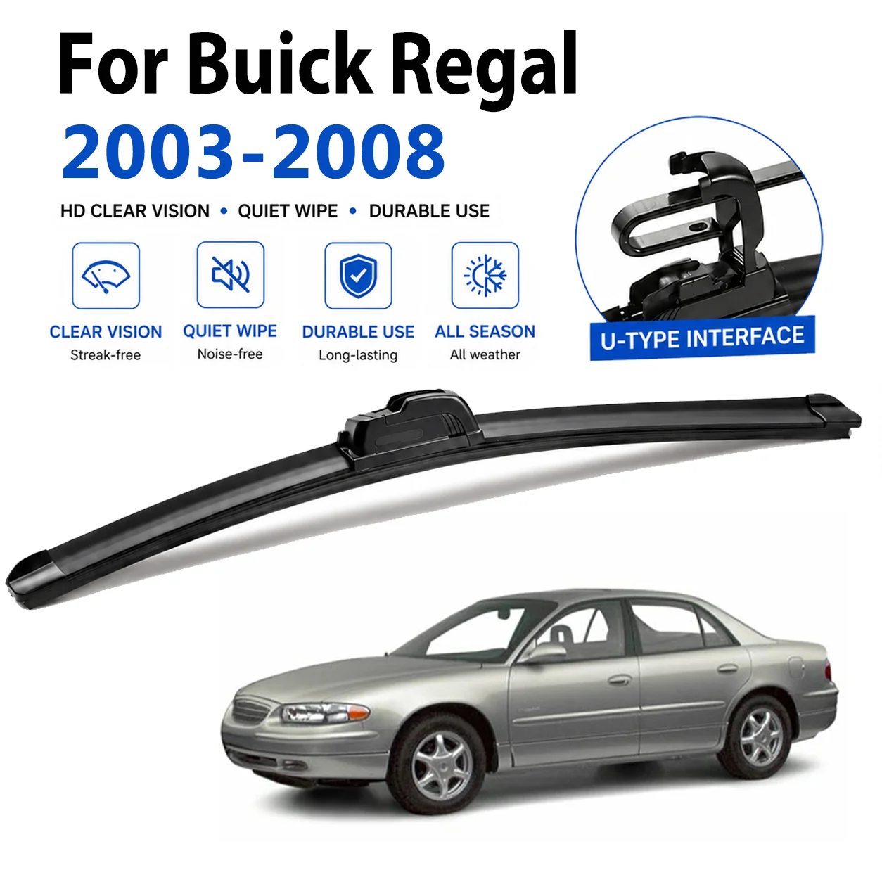 For Buick Regal 2003‑2008 2Pcs U‑Hook Front Windshield Wipers, Soft Rubber High‑Definition Replacement Wiper Blades 22