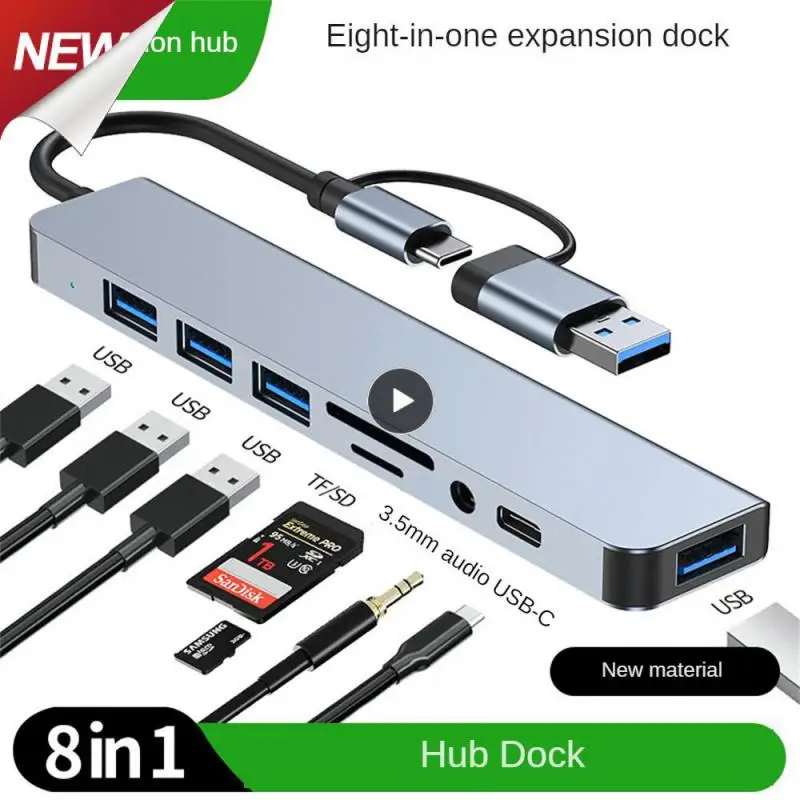 Docking Station 8 In 1 Type-c Power Delivery Double Head Design High Speed Transmission Multi-function Docking Station