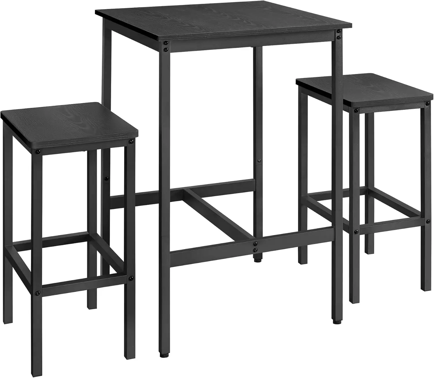 Square Bar Table Set with 2 Stools, Ebony Black & Ink Black, Space-Saving Dining Pub Set for Kitchen, Living Room, Party Room