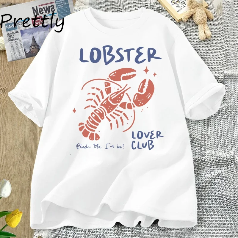 Lobster Graphic T-Shirt Casual French Coastal T Shirt Women Men Summer Oversized Fisherman Style Tshirt Loose Cotton Tee Clothes