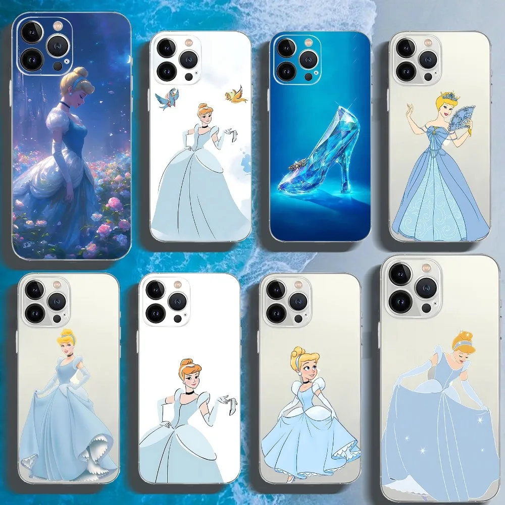 C-Cinderella Disney Princess Phone Case For Iphone 16 15 11 13 14 Pro Max 7 8 Plus X Xr Xs Max Se2020 12mini Transparent Cover