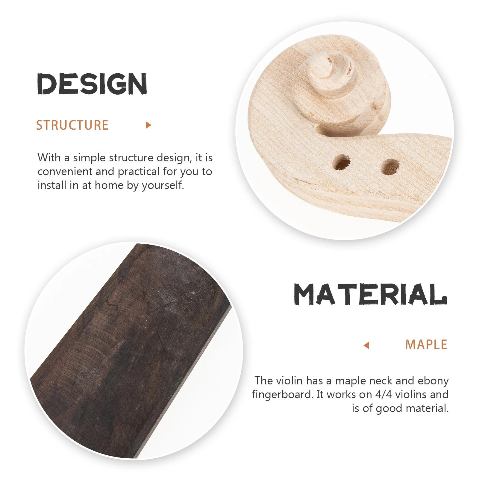 

1 set 1 Set Wooden Violin Fingerboard Neck Head Durable Replacement Folk Violin Accessory Musical Instrument Part Smooth Surface