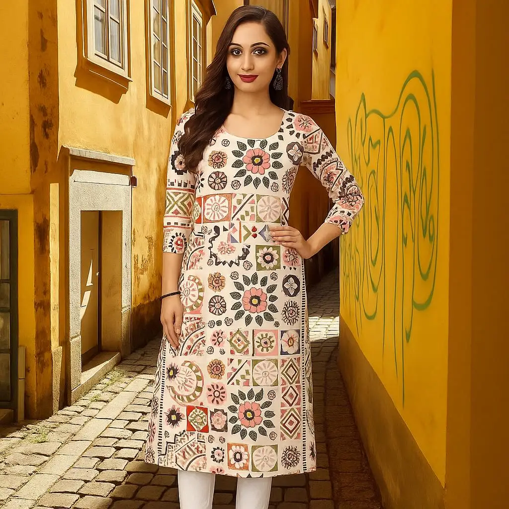 Muslim Women Kurt Fashionable Elegant Straight Tube Casual Flowers Pattern Slit Hem Comfortable Dress Abito Donna Musulmana