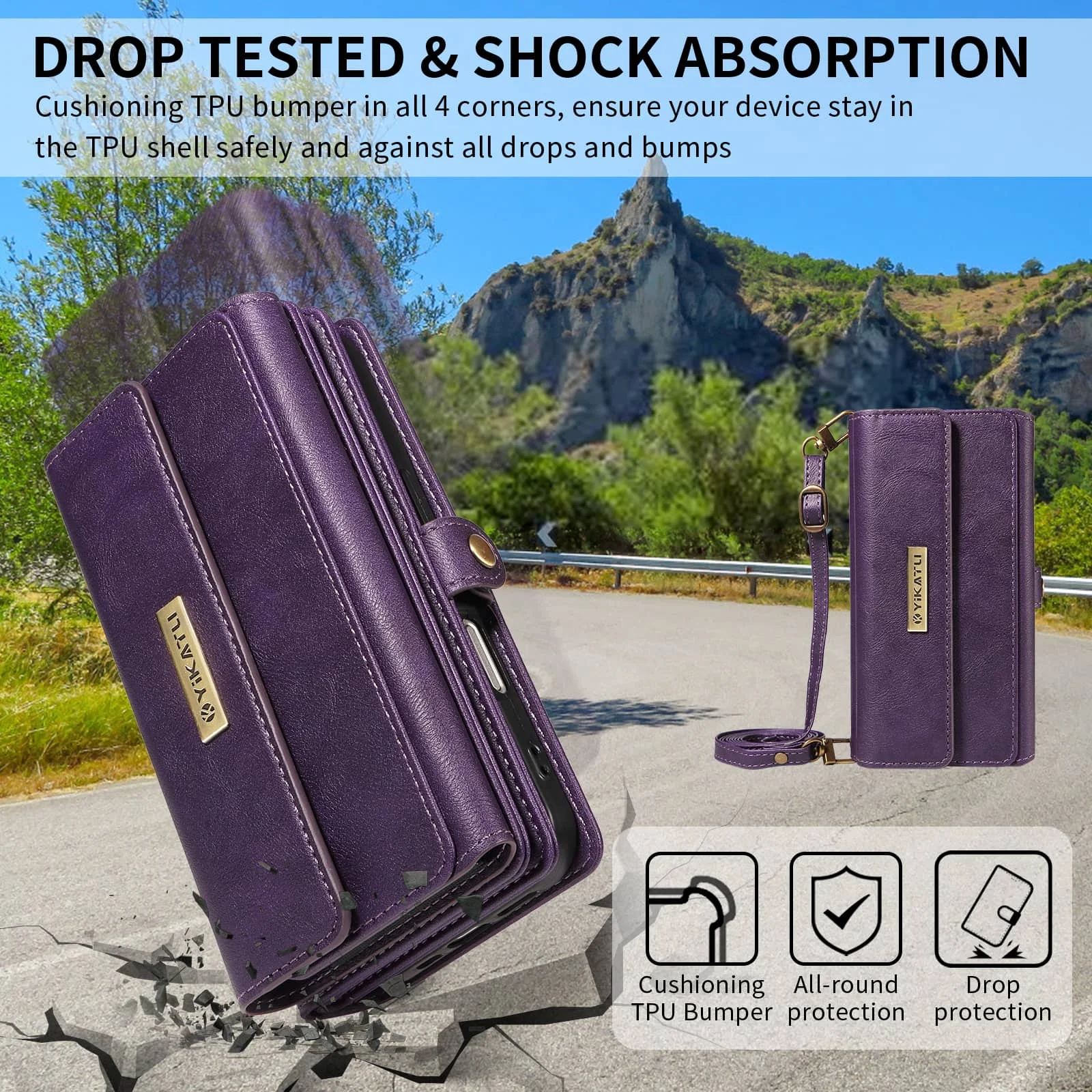 Etui Portfel na Samsung Galaxy S25 Edge S24 S23 FE S22 S21 S20 Ultra S10 Plus z 10 Przegródkami na Karty, Miękkie Magnetyczne Zapięcie, Pasek na Ramię — zdjęcie produktu 5