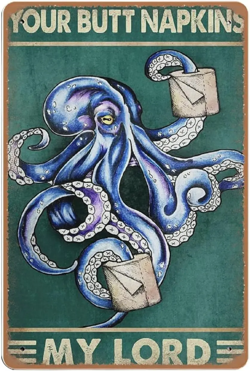 Dreacoss Octopus Vintage tin Sign, Funny Bathroom Decor, Wall Art,Retro Style, Farmhouse, Home, bar, ti