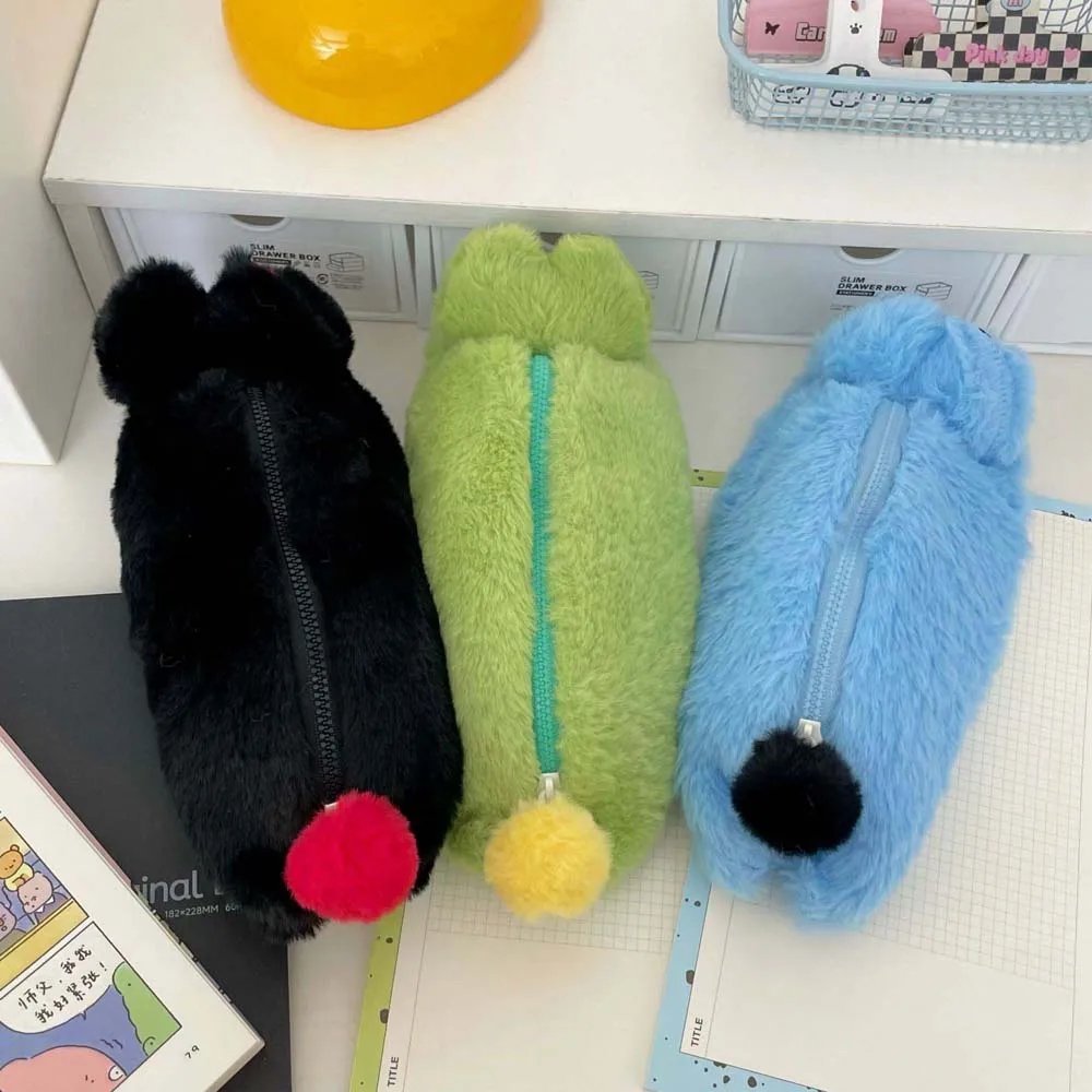 Large Capacity Cat Plush Pen Bag Cartoon Animal Lying Cat Cartoon Cat Plush Bag Korean Ins Style Zipper Cat Plush Pencil Pouch