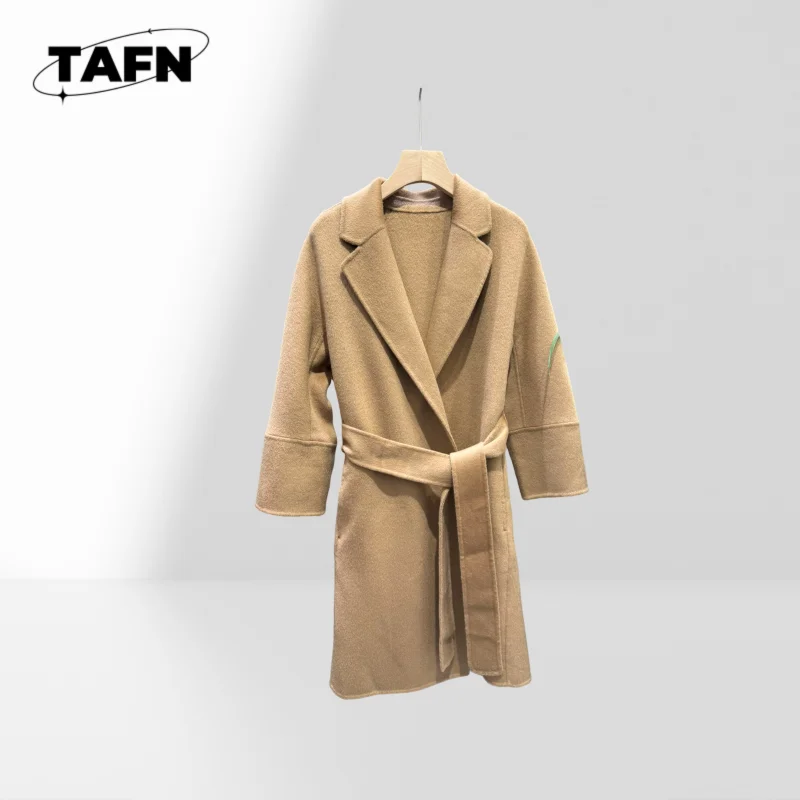 Women's Mid-Length Windbreaker for  Lapel Collar Trench Coat with Front Buttons  Long Coat with Inner Lining AI1415