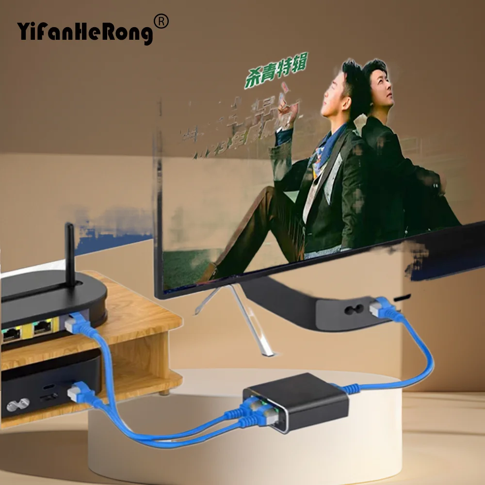1000Mbps 1 to 2 Network Splitter Hub RJ45 Adapter Gigabit Converter Internet Ethernet 8P8C for Set-Top Extender Plug Extension