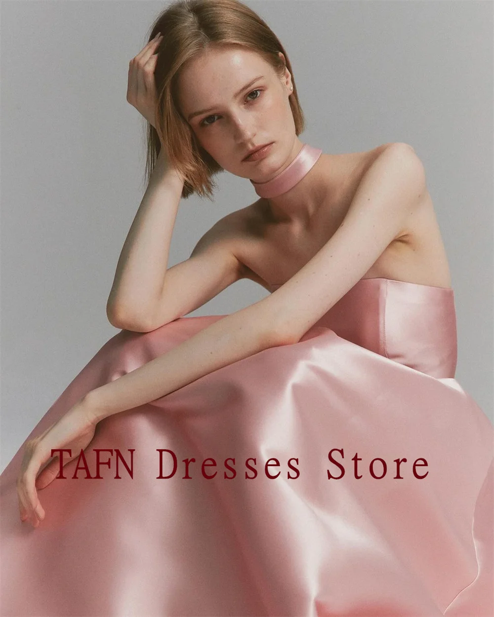 TAFN Pink Satin Evening Party Dresses Strapless A-line Draped Long Prom Gown with Shawl Simple Elegant вечернее платье Customize