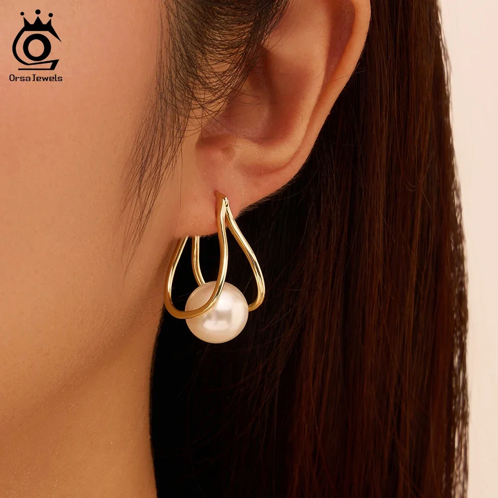 ORSA جواهر أنيقة شل اللؤلؤ هوب أقراط للنساء S925 الفضة 12 مللي متر الخام أقراط اللؤلؤ الطبيعي مجوهرات يومية هدية PSE06 #5