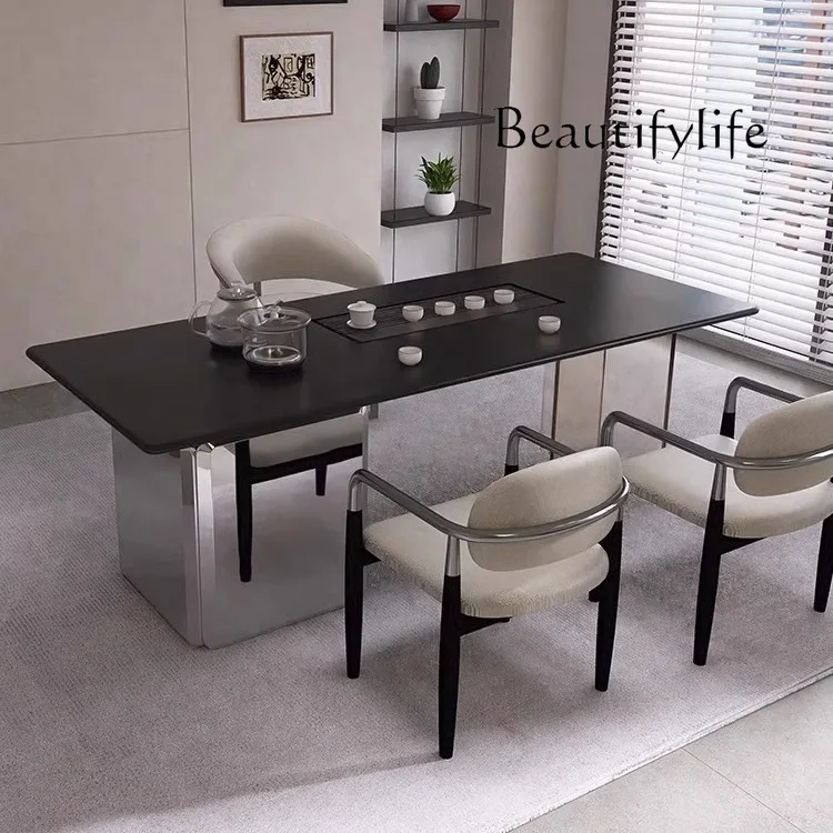 Italian high-end rock slab tea table and chair combination household balcony acrylic tea table