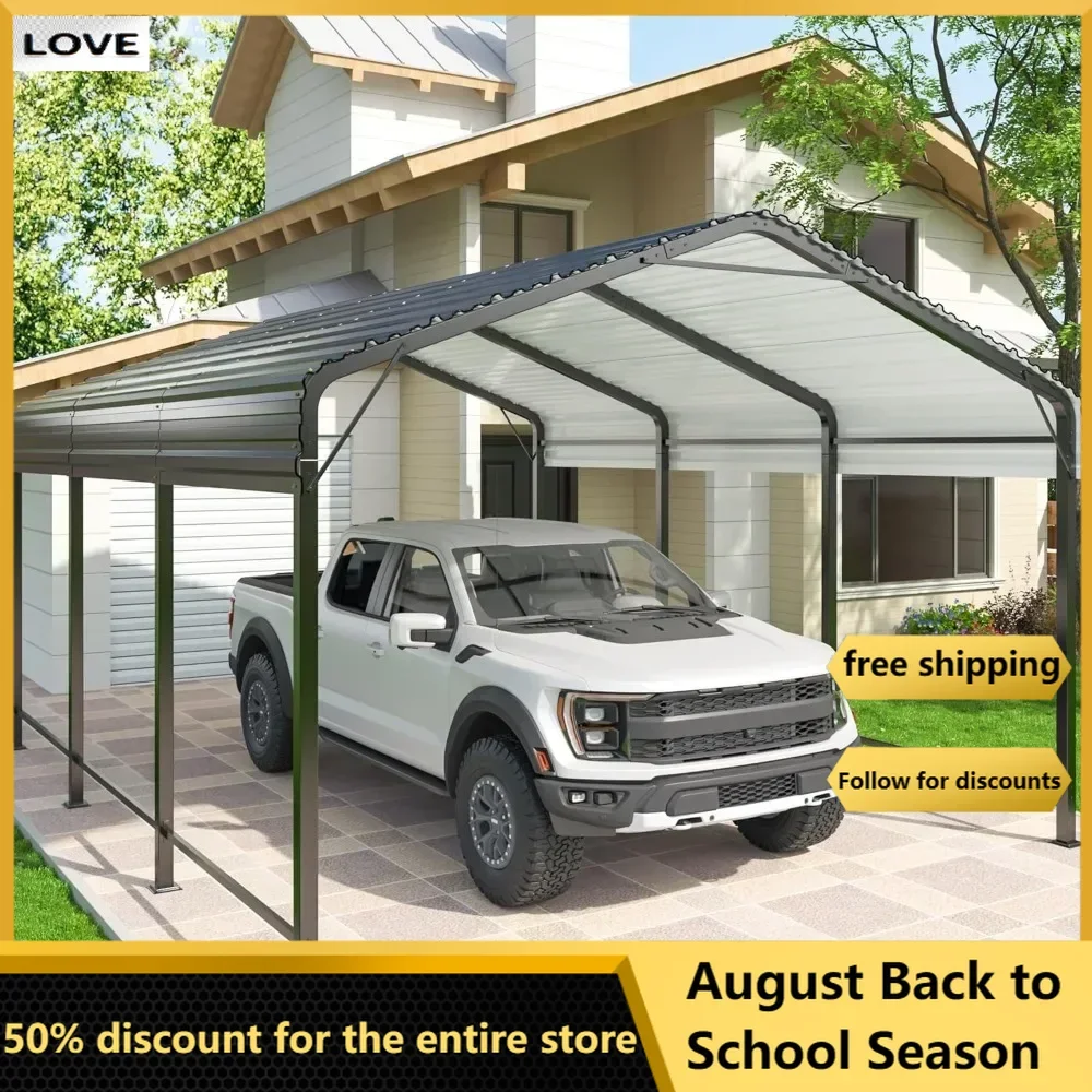 

Carport,10x15 Metal Carport with Reinforced Base,Heavy Duty Garage, Outdoor Galvanized Carport for Cars,Boats and Trucks,Carport