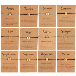 Hot Selling 12 Zodiac Sign Bracelet Stainless Steel Gold Silver Color Charm Constellation Women Adjustable Horoscope Jewelry