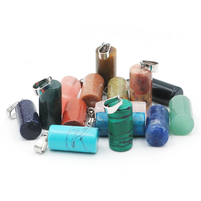 10pcs Cylinder Agate Stone Charms Nacklace Pendants 20mm Crystal Reiki Healing Wholesale For jewelry Making DIY Gift Gemstones