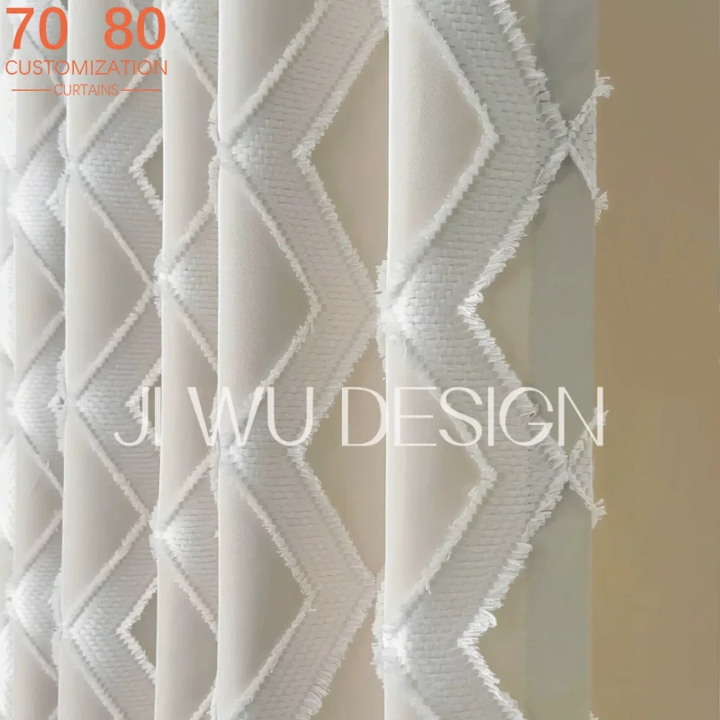 Customized High-end French Cream Gloss Three-dimensional Woven Jacquard Curtains for Living Room and Bedroom Partition Curtains