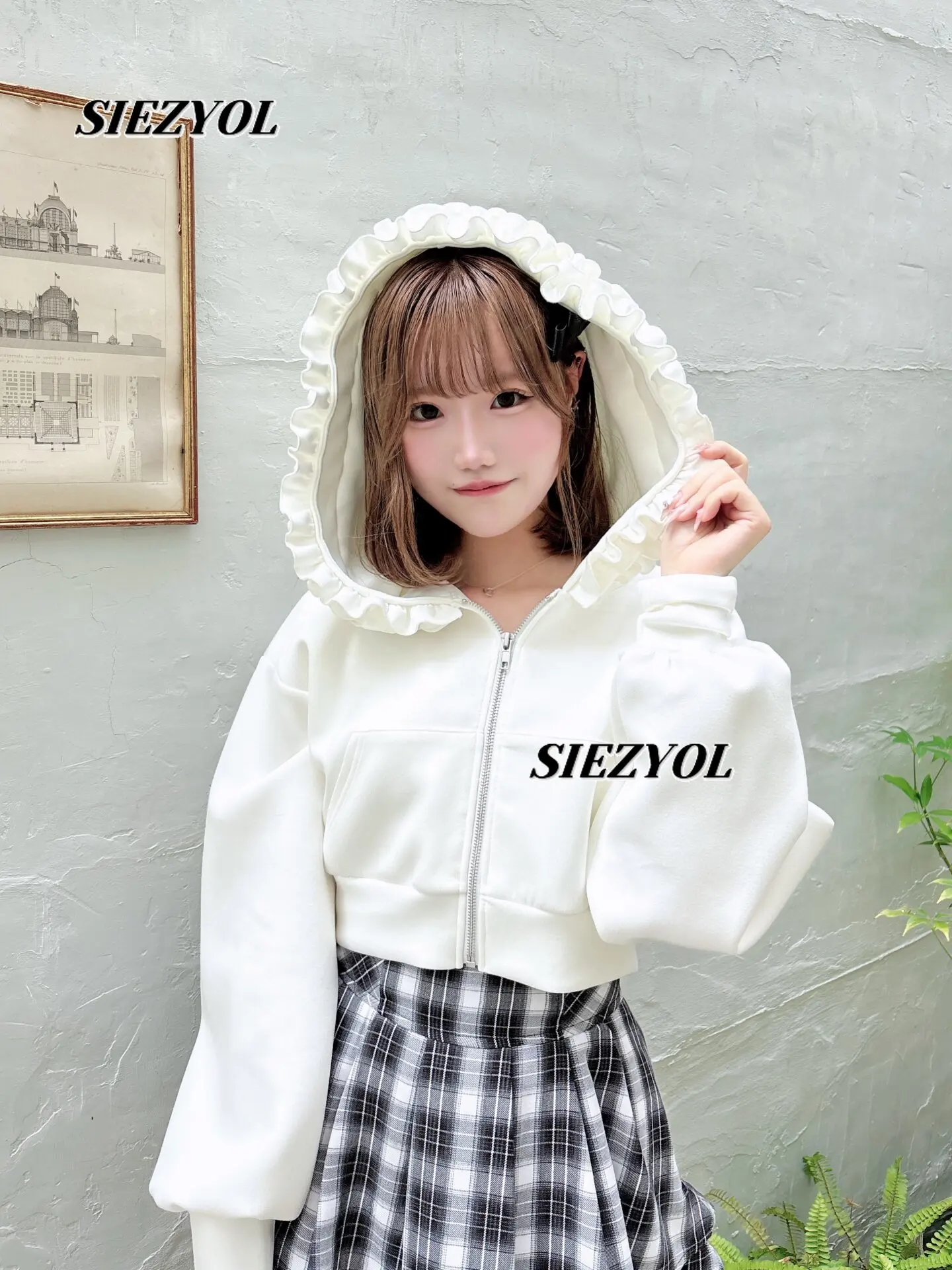 Autumn New Solid Color Versatile Hoodies Jacket Sweet Double-layer Fungus Edge Soft Waxy Hooded Zipper Short Sweatshirt Cardigan