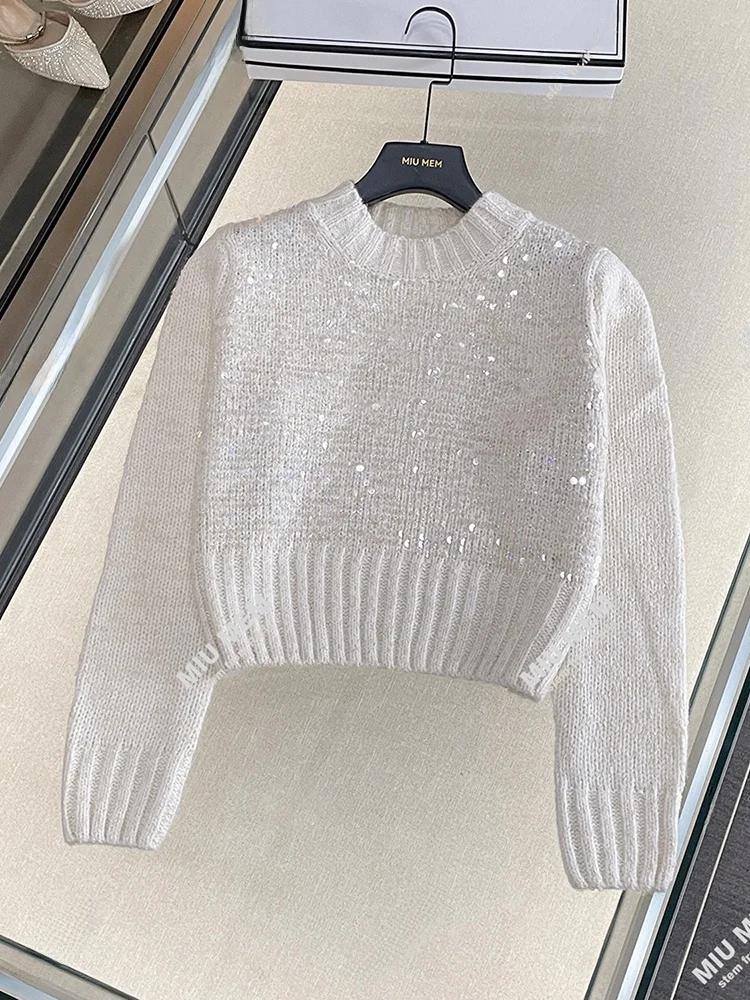 

Ele Lady Spring Knitted Top Glittering Sequins Heavy Embroidery Faionable Commute Sle Regular Fit Long Sve ort L...