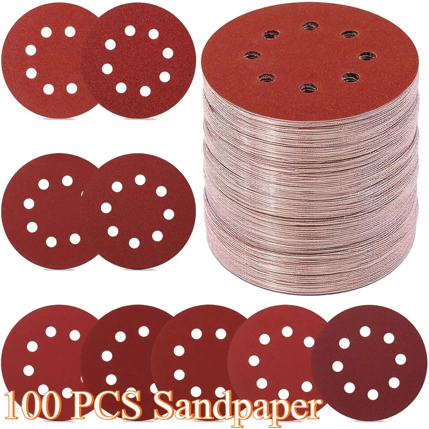 Random Orbital Sander - 100 Pcs of 5-Inch 8-Hole Sandpaper