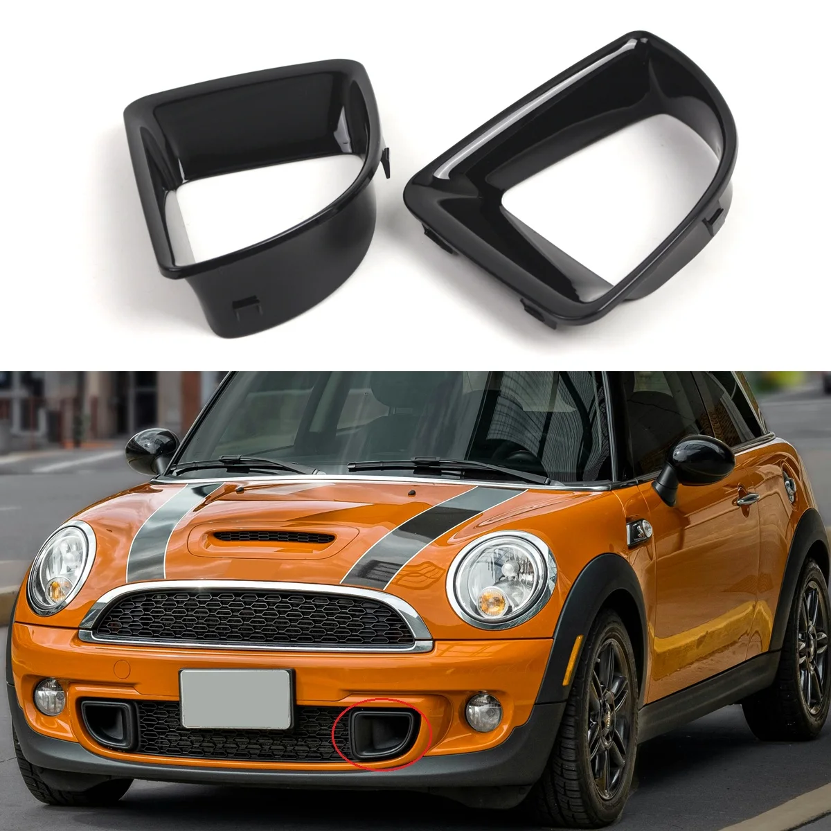 

For MINI R55/R56/R57/R58 2007-2014 Left Right Gloss Black Front Air Duct Frame 51117255119 51117255120
