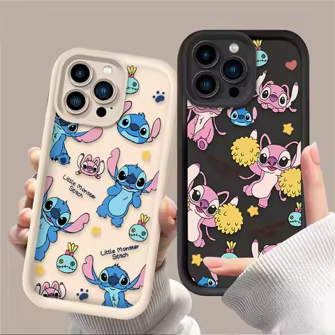 Lovely Disney Stitch Angel Phone Case For iPhone 16 16E 15 14 13 12 11 Pro Max X XS X S Max XR SE 2020 SE4 7 8 Shockproof Cover