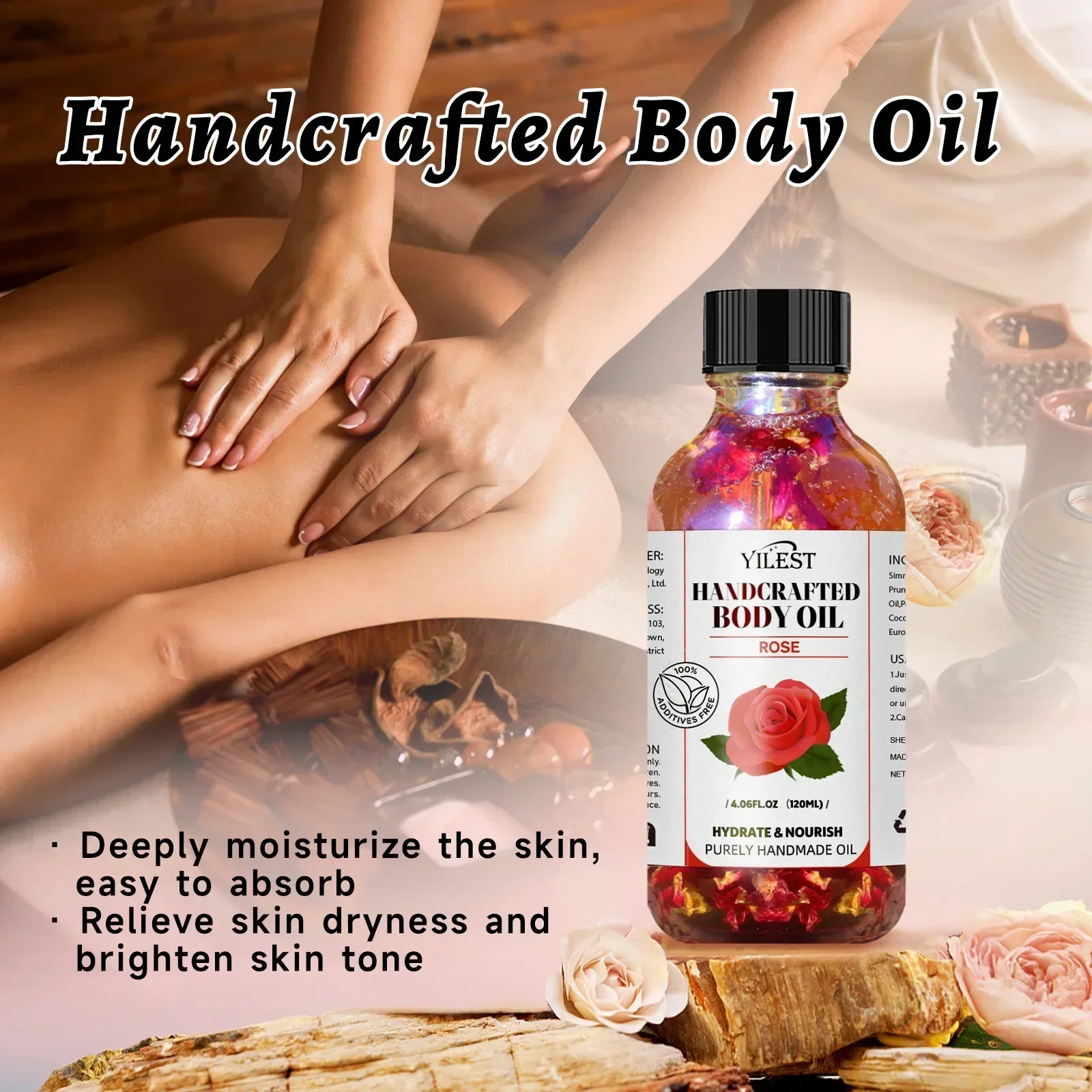 زيت الورد المصنوع يدويًا - مزيج طبيعي 120 مل للبشرة الجافة، مع زيت الجوجوبا واللوز الحلو للترطيب العميق والبشرة المتوهجة