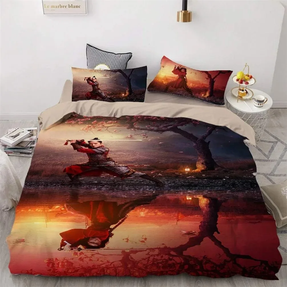 Mulan Bedding Set Duvet Cover Disney Anime 3D Printing with Pillowcase For Kids Adults For Single Bed Double Bed