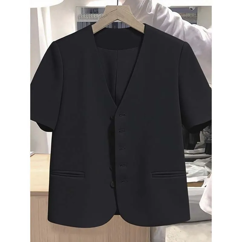 High Quality Short-sleeved Suit Coat Women Summer New Western-style Fashiona Outcoat Single-breasted Overwear Femme Top