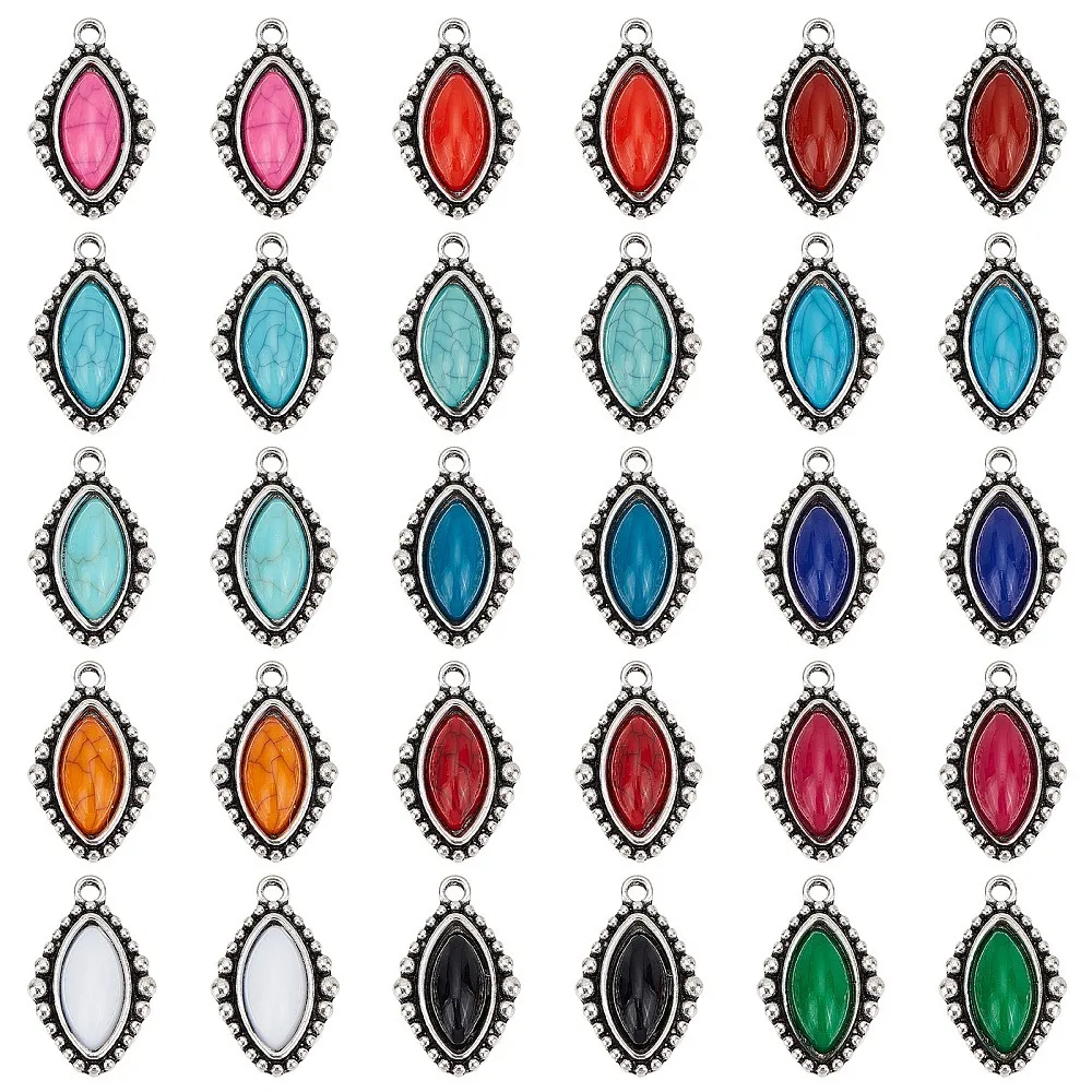 

1box 30pcs 15 colors Zinc Alloy Pendants with Resin Horse Eye Mixed color 23.5x14.5x5.5mm Hole: 1.8mm 2pcs/color