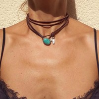 Bohemian Leather Rope Round Pendant Necklaces for Women Ethnic Vintage Brown Clavicle Chain Necklaces Party Jewelry Accessories