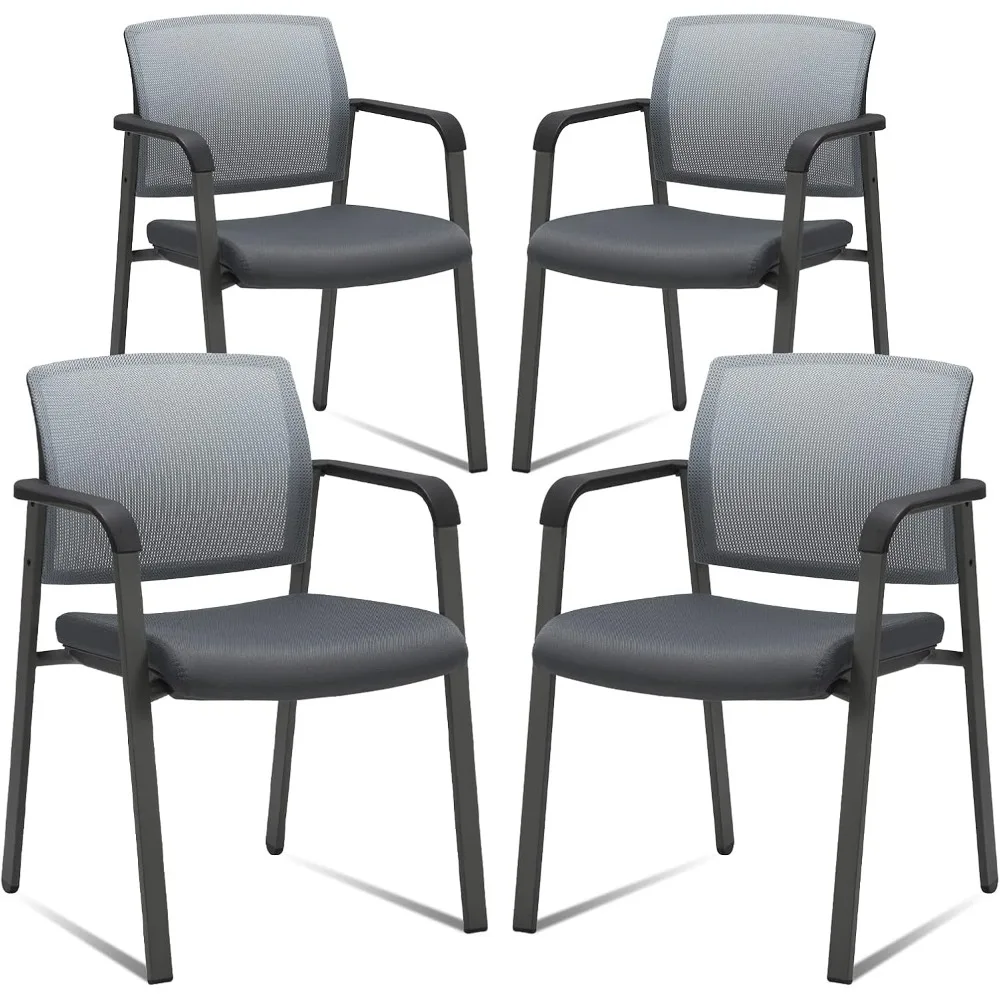 Mesh Back Stacking Arm Chairs with Upholstered Fabric Seat and Ergonomic Lumber Support for Office School Church Guest Reception