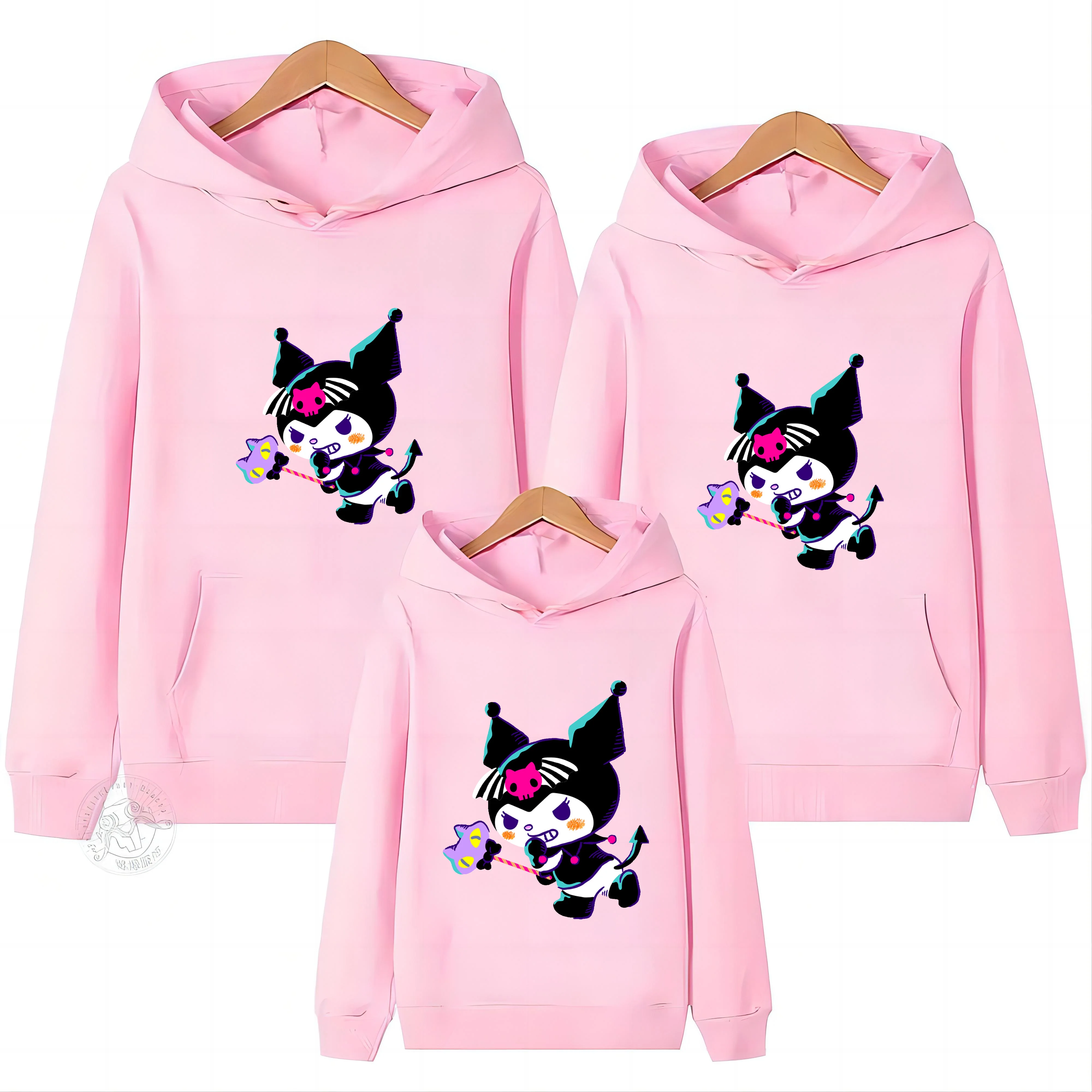 Winter Parent-Child Fashion Sweatshirt Men Women Family Hoodies Kuromi Pullover Shirts Match Long Sleeve Parent-child Hoody Tops