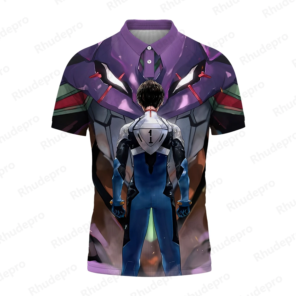 Printed Polo Shirt Neon Genesis Evangelion Hip Hop Tops Y2k Men Harajuku Style T-shirts Men's Streetwear 5XL 2024 Oversized