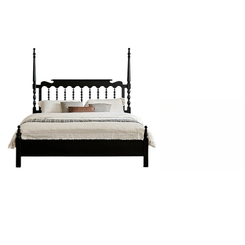 

French retro solid wood Windsor bed black 1.8 meters master bedroom double bed American bed