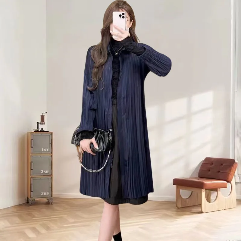 

Miyake Fashion Pleated Trench Coat Women's Long 2025 Spring Models Simple Solid Color Commuting Versatile Coat Fashion Women