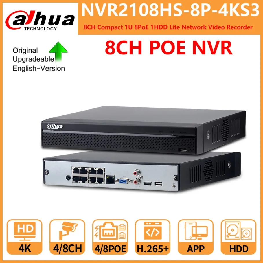 Сетевой видеорегистратор Dahua POE NVR 8CH NVR2108HS-8P-4KS3 Compact 1U 1HDD 8PoE, защита по периметру, SMD Plus