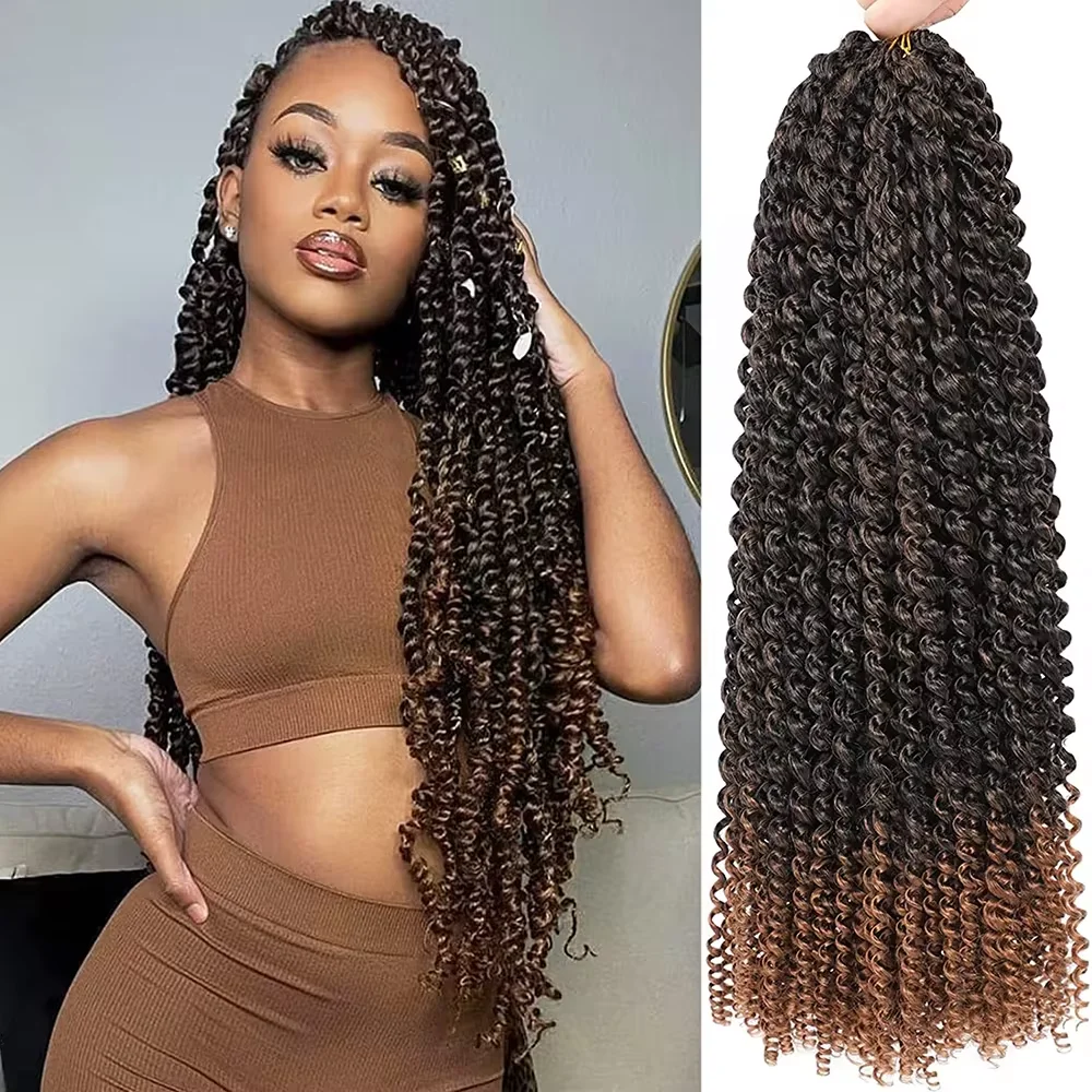 Passion Twist Hair 24 Inch Long Water Wave Crochet Braiding Hair Afro Curly Ombre Brown Synthetic Spring Twist for Black Women