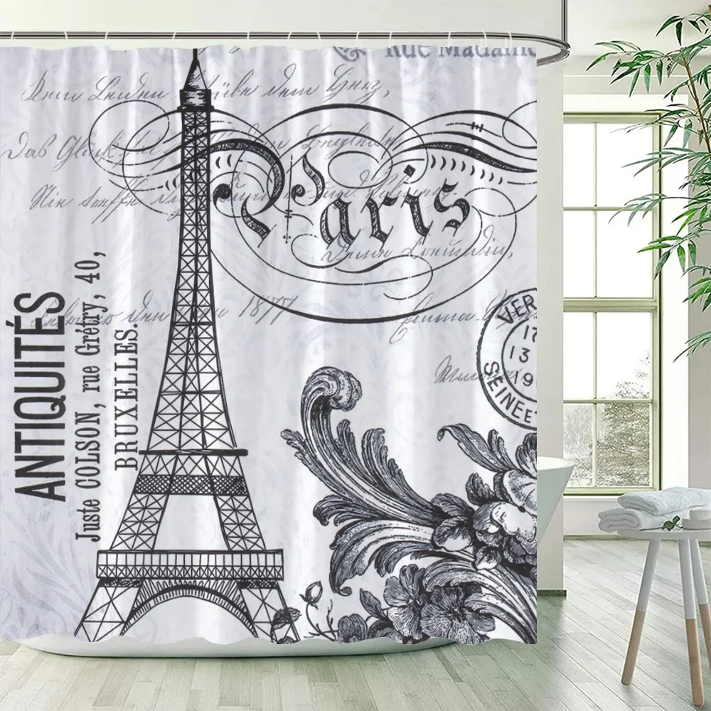 London Paris Scenic Printed Curtains for Bedrooms Bathroom Shower Curtain Folding Partition Accessories Bath Things the Set Home