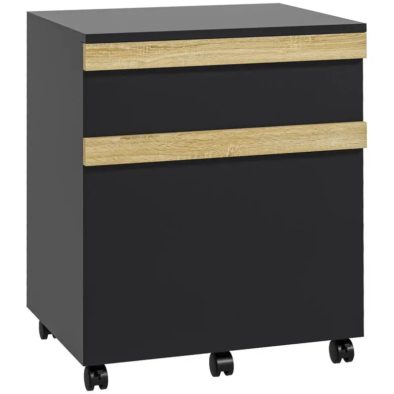 Caisson de bureau à roulettes avec 2 tiroirs coulissants pour classement de dossiers 48 x 40 x 59,5 cm noir