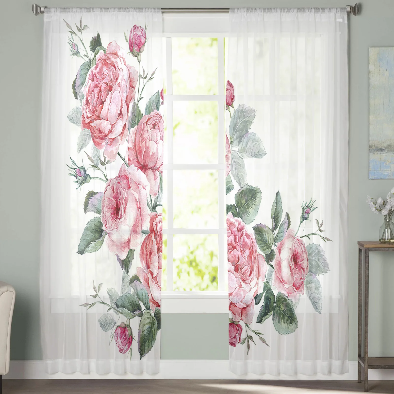 Pink Flower Branches In Bud In Spring Tulle Curtains for Bedroom Home Decor Living Room Kitchen Voile Curtains for Blind Drapes