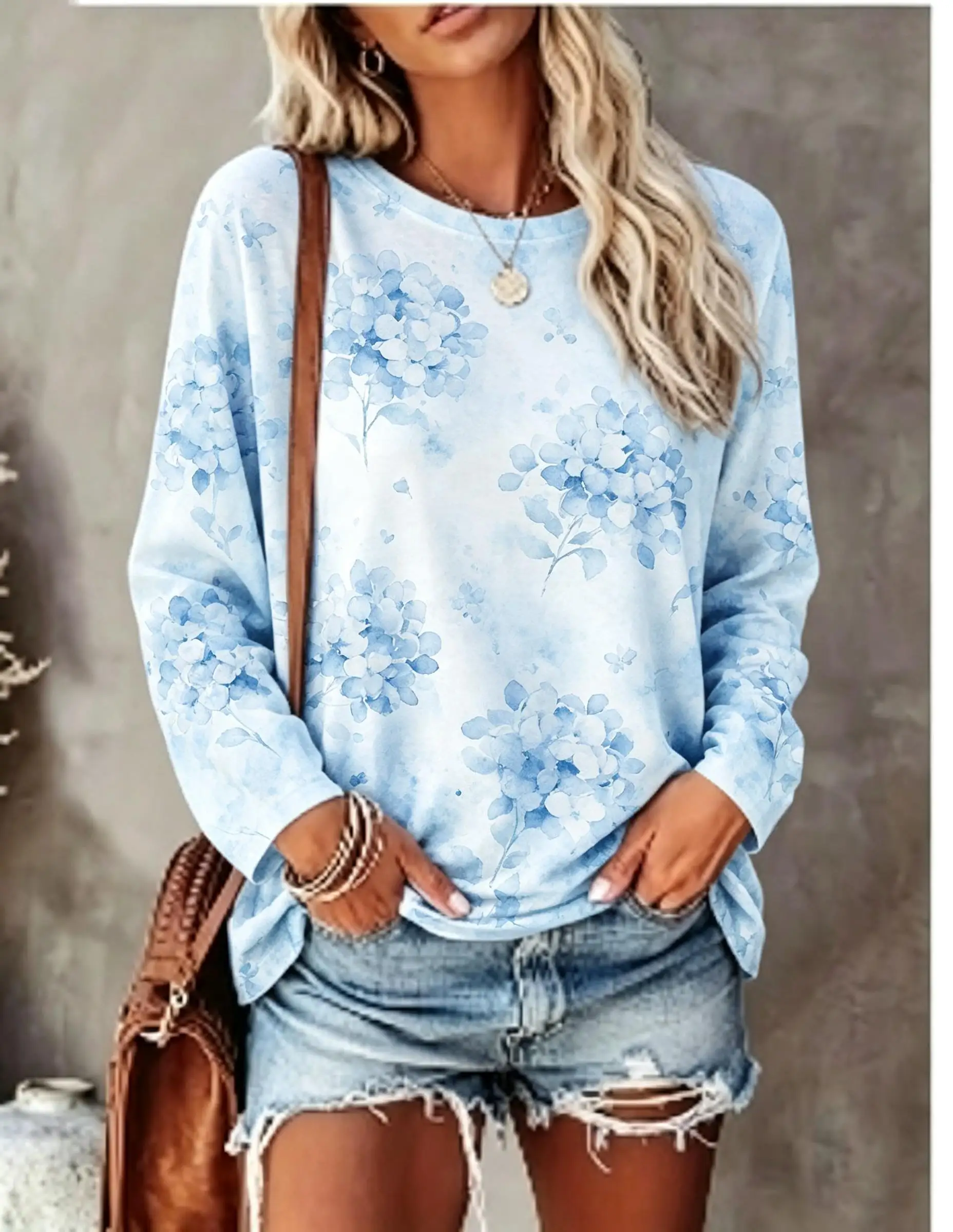 Women Long Sleeve T Shirt Vintage Watercolor Red Rose Splatter Print Crew Neck Casual Fall Tops