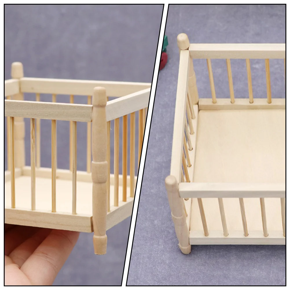 Mini juguetes para niños, casa, cuna, decoración del hogar, cama de madera en miniatura, muebles encantadores de madera para bebé